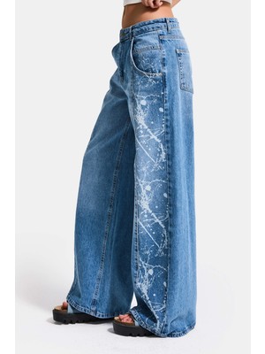 It's Basic Kadın Mavi 2s6-24 Wide Leg Fit Bol Kesim %100 Koton Özel Tasarım Denim Jean