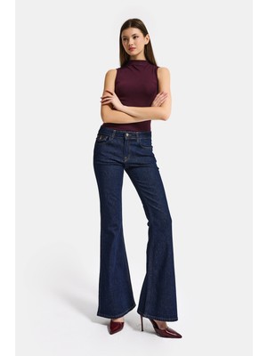It's Basic Kadın İndigo Selvedge 7s6-50 SLN05 Flare Fit Esnek Kumaş Denim Jean