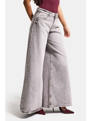It's Basic Kadın Taş Rengi 4s6-158 Elephant Leg Fit Süper Bol Kesim Denim Jean