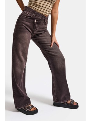 It's Basic Kadın Koyu Kahve 2s6-16 Straight Fit Kemer Detaylı Özel Tasarım Denim Jean