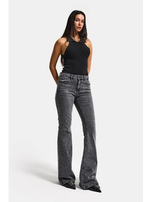 It's Basic Kadın Füme 4s6-14 Mid Rise Flare Fit Esnek Kumaş Denim Jean