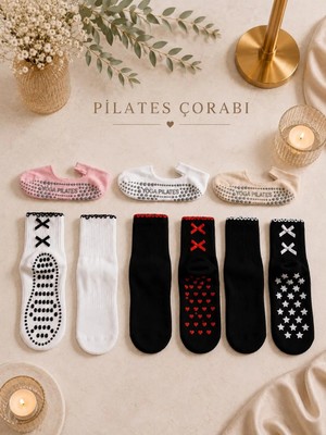 Çorap Vitrini Zarafetin En Ince Hali: 6 Çift Karma Set - Silikon Kaymaz Tabanlı Uzun ve Babet Pilates/yoga Çorabı Paketi