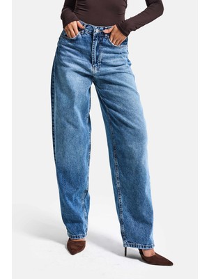 It's Basic Kadın Mavi Cindy 4s6-4 Skater Fit Bol Kesim %100 Koton Denim Jean