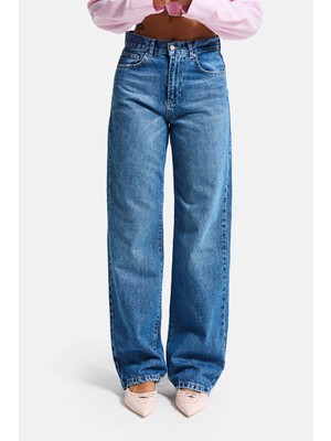 It's Basic Kadın Mavi Lora 2s6-4 Loose Fit Orta Bel %100 Koton Denim Jean
