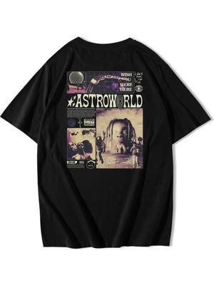  Unisex Oversize Wish You Were Here Astroworld T-Shirt Siyah