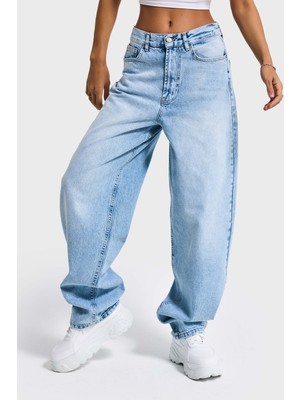 It's Basic Kadın Ice Kot Rengi Cindy 4s6-3 Skater Fit Bol Kesim %100 Koton Denim Jean