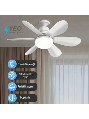 Yeo Aydınlatma LED Işık ve Fan Sessiz 3 Renk Modu ve 3 Hız Modu Kumandalı Tavan Vantilatörü