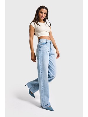 It's Basic Kadın Ice Kot Rengi Lora 4s6-32 Loose Fit %100 Koton Denim Jean