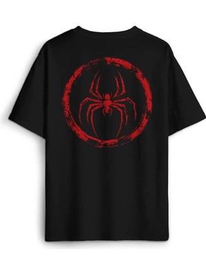  Oversize T-Shirt Spider Örümcek Adam Animal Gym Spor Baskılı Siyah Unisex Tişört