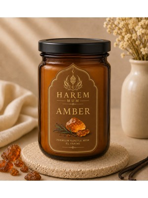 Harem Mum Amber Kokulu El Yapımı Kavanoz Mum 150 gr Dekoratif Kokulu Mum