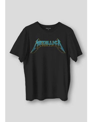  Siyah Metallica Baskılı Tişört Unisex Regular Fit Pamuklu T-Shirt