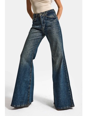 It's Basic Kadın Tint Kot Rengi 2w5-8 MRY Flare Fit Komfort Kumaş İç Boy 83cm Denim Jean