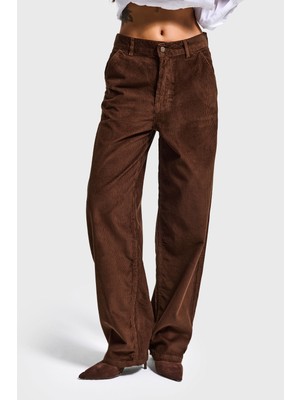 It's Basic Kadın Kahverengi 8-26w5-42 Skater Fit Fitilli Velvet Kadife Kumaş Pantolon