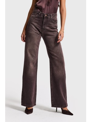 It's Basic Kadın Koyu Kahve Doris 2s6-16 Straight Fit Yüksek Bel %100 Koton Denim Jean