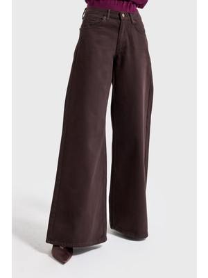 It's Basic Kadın Acı Kahve Hera 6w5-81 Palazzo Fit %100 Koton Denim Jean