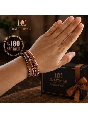 Dmt Copper Home %100 El Yapımı Şık Tasarım Kalın Dövülmüş Saf Bakır Bilezik Bakır Takı Bilekliği 4 Lü Set