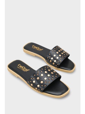 Capone Outfitters Metal Görünümlü Aksesuarlı Tek Bantlı Kısa Topuklu Kadın Terlik