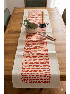 Megi Concept Masa Runner 40X140 cm Kırmızı Noktalı Kalın Kumaş Dekoratif Salon Yemek Masası Örtüsü