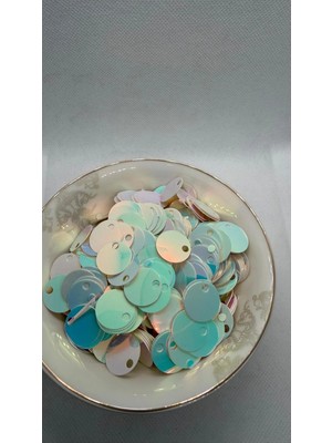 Hobi Dünyası Evim 20 Gram 20 mm Hologramlı Pulsan 1.kalite Sedefli Güpür Takı Yazma Kumaş Bandana File Bere Çanta Süsleme Pulu Plastik Payet Pul Boncuk - Krem Mavi