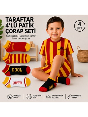TrendCorap Taraftar Çocuk Doğal Pamuklu Patik Çorap 4'lü Set 3-12 Yaş