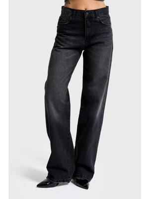 It's Basic Kadın Koyu Füme Renk 2s6-1 Loose Fit Orta Bel %100 Koton Denim Jean