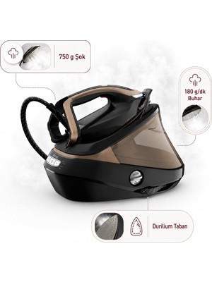 Tefal Pro Express Vision Buhar Kazanlı Ütü | 9 Bar, 3000 W, 750 G Şok Buhar, Akıllı LED Aydınlatma, Durilium Airglide Taban, Siyah-Altın