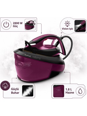 Tefal Express Vision Buhar Kazanlı Ütü Mor | Easy LED Aydınlatma, 6,9 Bar, 2800 W, 480 G Şok Buhar, Eco Mod, 1,8 L