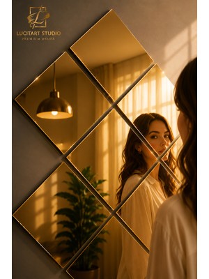 Lucitart 10 Adet | Dekoratif Kare Pleksi Ayna Görünümlü 1mm Altın (Gold) Renk Kendinden Yapışkanlı Duvar Dekorasyon Ürünü | Duvar Süsü