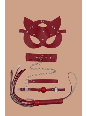 Mulvxbrf BRF02 Kırmızı Maske Tasma Kırbaç Deri Set (Mulvix)