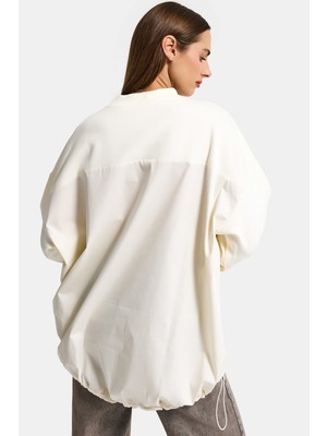 It's Basic Kadın Ekru w5 Oversize Pamuk Tasarım Sweatshirt