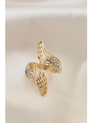 Colezium Ayarlamalı Gold Renk Metal Zirkon Taşlı Kanat Yüzük