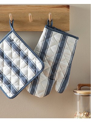 Empressco Blue Lines Polyester Mutfak Seti 17X30 cm ve 20X20 cm Lacivert