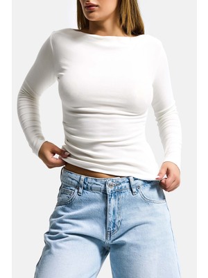 It's Basic Kadın Beyaz w5 %100 Pamuk Asimetrik Kesim Esnek Bluz Body