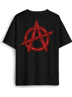  Oversize T-Shirt Vintage Logo Anarchy Symbol Anarşi Minimal Baskılı Siyah Unisex Tişört