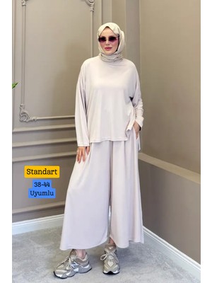 Balenbi Kadın Modal Kumaş Oversize Bol Paça Pantolon Rahat Kalıp Ikili Tesettür Takım 1222 - Premium Seri