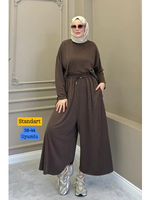 Balenbi Kadın Modal Kumaş Oversize Bol Paça Pantolon Rahat Kalıp Ikili Tesettür Takım 1222 - Premium Seri