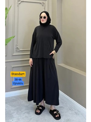 Balenbi Kadın Modal Kumaş Oversize Bol Paça Pantolon Rahat Kalıp Ikili Tesettür Takım 1222 - Premium Seri