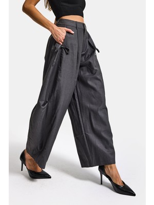 It's Basic Kadın Gri w5 Bol Kesim Viskon Kumaş Özel Tasarım Pantolon