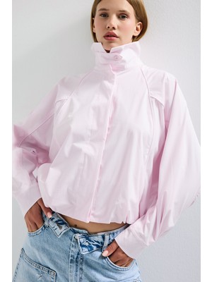It's Basic kadın Pembe Renk w5 Oversize Özel Organik Kumaş Tasarım Gömlek Ceket