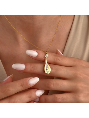 Nox Jewelry 14 Ayar Altın Kaplama Bağlama (Saz) Figürlü Gümüş Kolye - CN00492