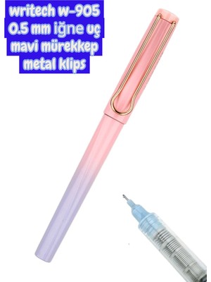 Seyfi Kırtasiye Writech W-905 Roller Kalem 0,5 mm Kalem Mavi Mürekkep Metal Klips Pembe-Mor