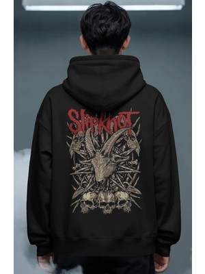 Sevbano Slipknot Rock Metal Müzik Grubu Sırt Baskılı Unisex Oversize Premium Hoodie
