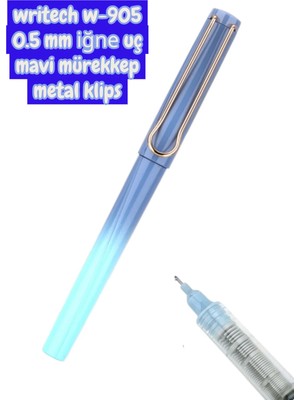 Seyfi Kırtasiye Writech W-905 Roller Kalem 0,5 mm Kalem Mavi Mürekkep Metal Klips Mavi-Açık Mavi