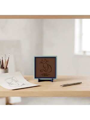 Miaju Oturan Kedi ve Meow Yazılı Modern Dekoratif Obje, Ev ve Ofis Için Zarif Aksesuar 10X10 cm