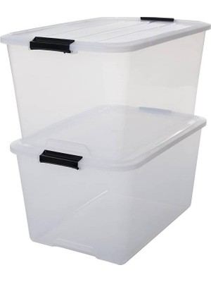 Astera Kapaklı Şeffaf Plastik Saklama Kutusu, 2'li Set, 45 Litre