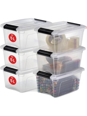 Astera Klik Kilitli Şeffaf Plastik Saklama Kutusu, 6'lı Set, 5 Litre