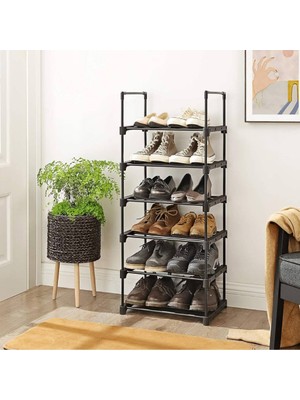 Astera 6 Katlı Metal Ayakkabı Düzenleyici Raf, Ayakkabılık 30X45X106 Cm, Siyah