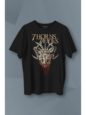  7 Horns 7 Eyes Metal Rock Baskılı Tişört Unisex T-Shirt