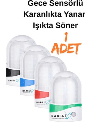 Rabelix 1 Adet Sensörlü Fotoselli Beyaz LED Işık Karanlıkta Otomatik Yanar Çocuk Odası Lambası