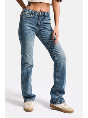 It's Basic Kadın Kot Rengi 4w5-32 Düşük Bel Straight Fit %100 Koton Denim Jean